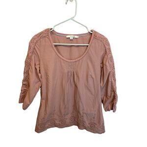 Boden Light Pink Scoop Neck Eyelet Cotton Blouse Size 8R
